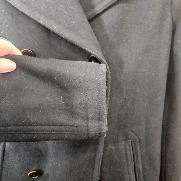 7 Diamonds Peacoat Jacket Coat Men Small Black Wool Blend Lined Double-Breasted - Picture 8 of 12